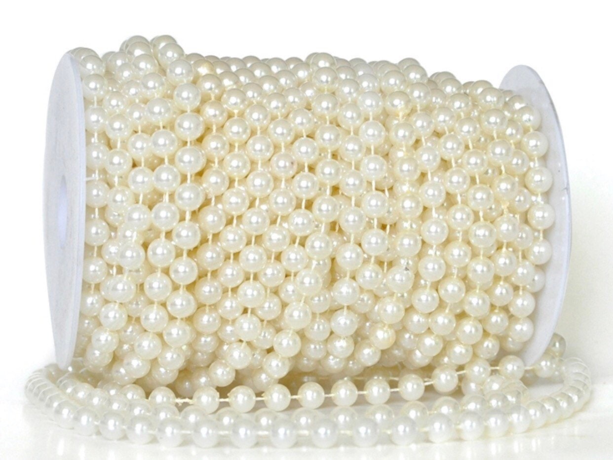 Pearl String Beads Garland Roll 8mm x 21 yds - Ivory
