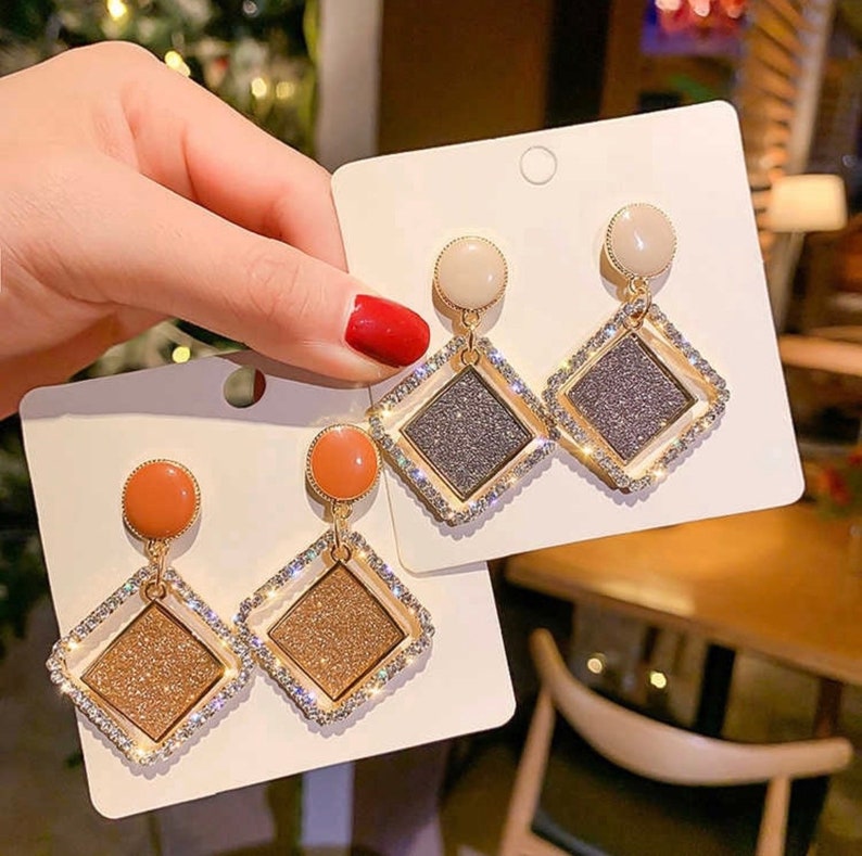 Fashion Trendy Geometric Rhombus Shaped Earrings Diamond Etsy