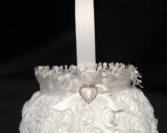 Flower girl basket rosette design in white- wedding flower basket - mini rose flower girl basket