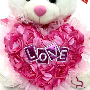 Valentine's Day 12 Plush Teddy Bear With Pink Rose Heart and Voice I ...