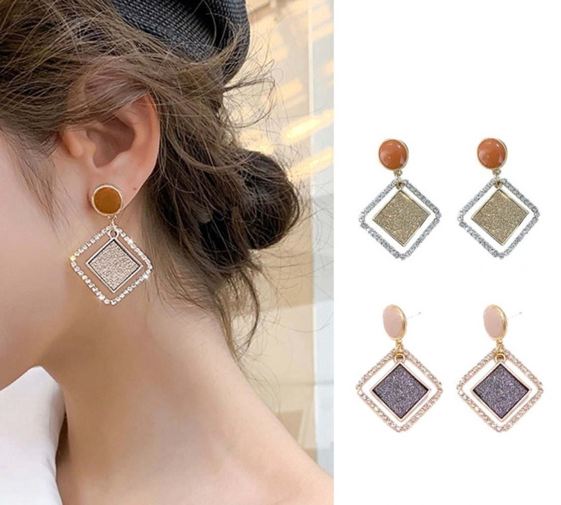 Alloy Geometric Rhombus Shaped Earrings Diamond shaped | Etsy