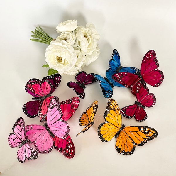 Assorted color Feather Monarch Butterflies Garland 4FT- Butterfly Garland home wall decoration- string of butterflies #7406