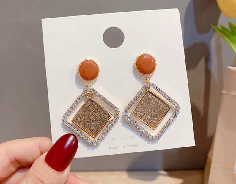 Fashion Trendy Geometric Rhombus Shaped Earrings Diamond Etsy