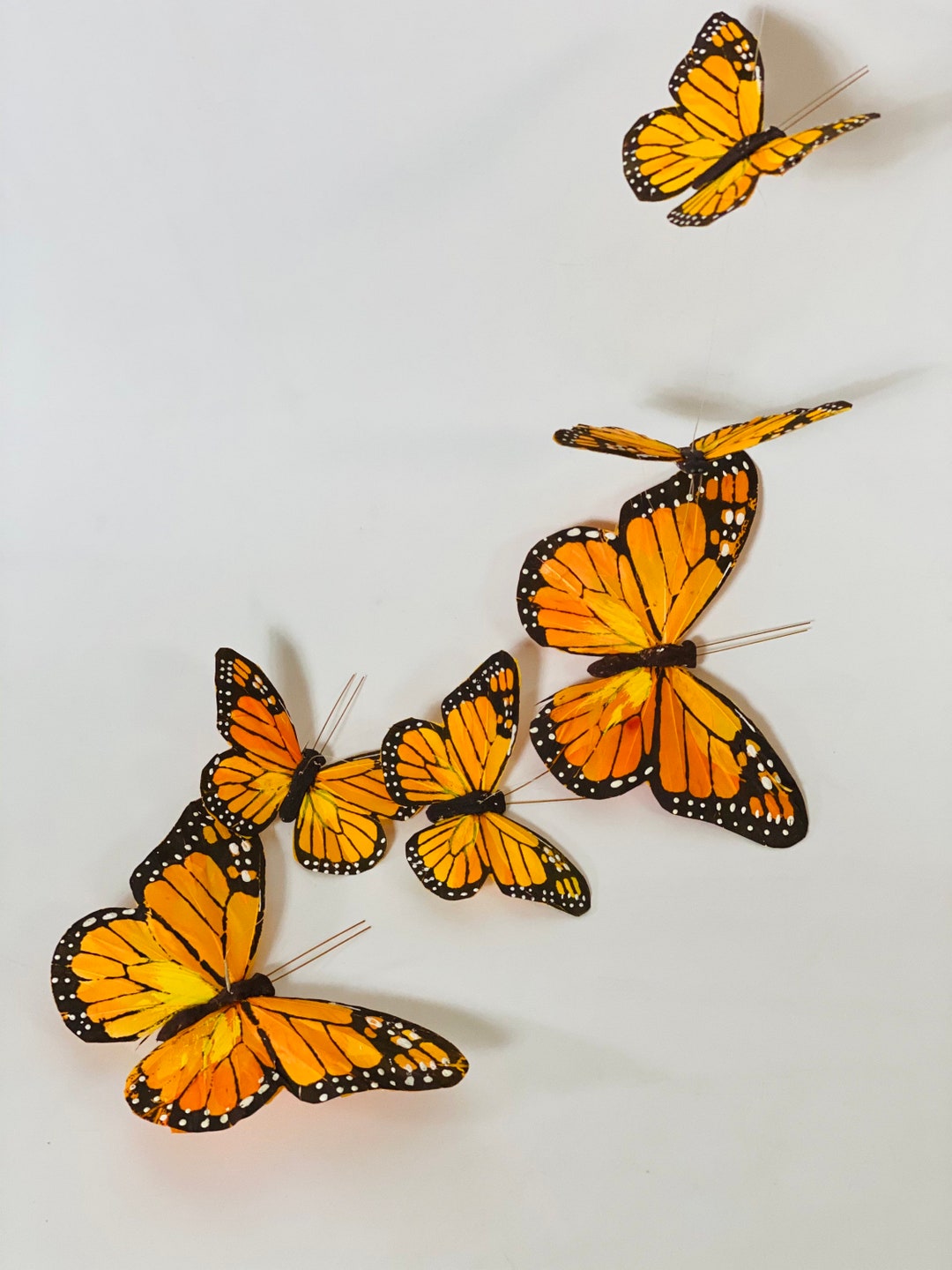 12 Large 7 Monarch Feather Butterflies on Wire for Costumes
