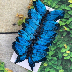 12 Large Feather Royal Blue Morpho Butterfly 5" Swallowtail Papilio Artificial Blue Butterflies for Crafts Home Room Decor Floral Pick 5000B