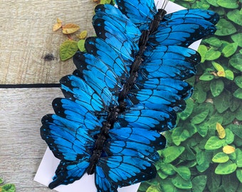 12 Large Feather Royal Blue Morpho Butterfly 5 Swallowtail Papilio  Artificial Blue Butterflies for Crafts Home Room Decor Floral Pick 5000B