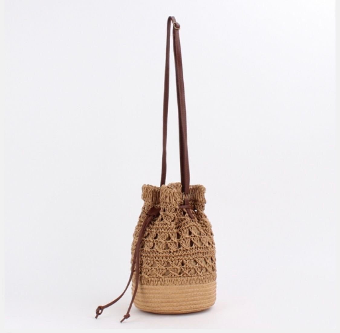 Women straw drawstring bucket beach bag handmade Macrame | Etsy