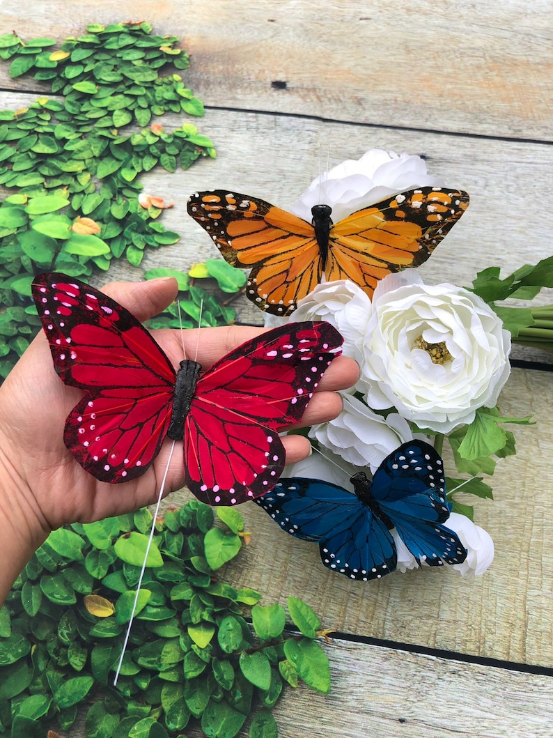 12 Large Feather Monarch Butterflies With Clip 5inch Assorted Etsy