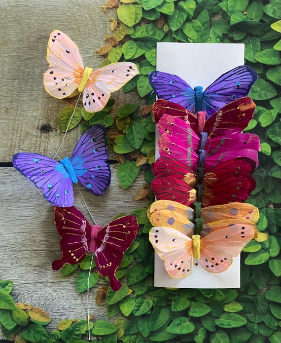  Juego de 12 mariposas de plumas monarca con purpurina