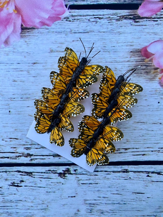 12 Large Feather Orange Monarch Butterflies 5 Vibrant Monarch Butterfly  Artificial Feather Butterflies 