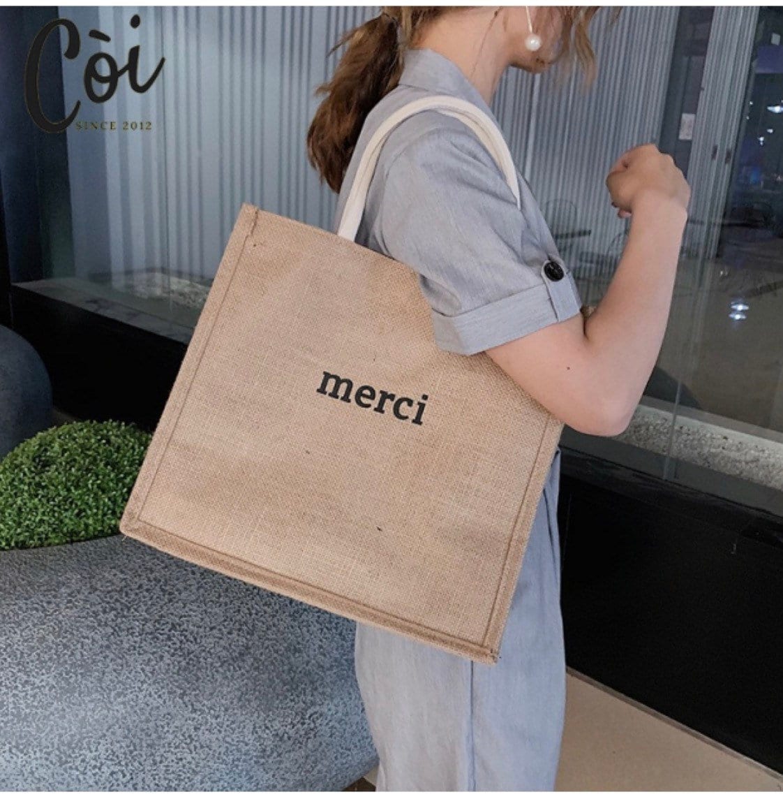 Burlap Tote Bag Hot Trend Summer Jute Beach Bag With merci 