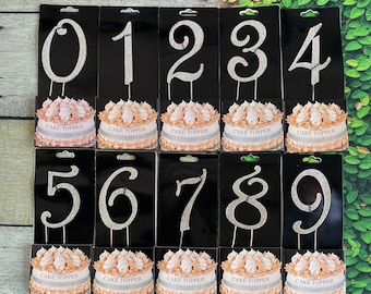 Rhinestone Silver Number Birthday Cake Cupcake Topper 0 1 2 3 4 5 6 7 8 9 