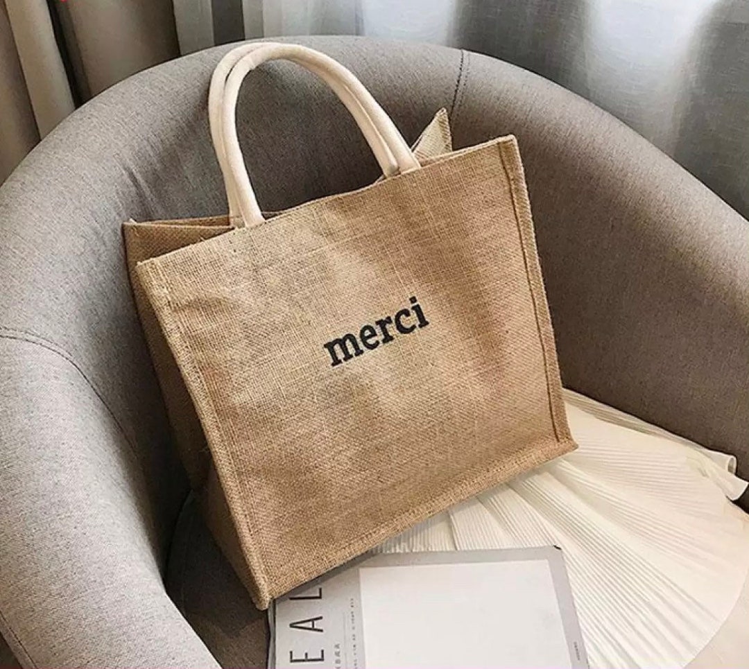 Merci Women Big Canvas Shoulder Bags French Print Eco Friendly Grocery  Shopping Bag Cotton Cloth Handbag Casual Tote For Ladies - AliExpress