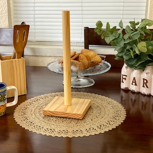Wood Paper Towel Holder, Square Wood Pine Paper Towel Dispenser, Wooden Paper Towel Stand, Kitchen Roll Holder,  Wood Holder
