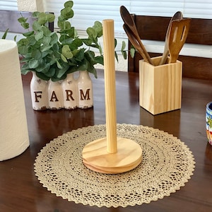 Wood Paper Towel Holder, Round Wood Pine Paper Towel Dispenser, Wooden Paper Towel Stand, Kitchen Roll Holder,  Wood Holder