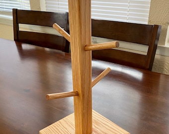 Coffee Mug Tree, Coffee Mug Holder, Oak Wood Coffee Mug Holder, Mug Stand, Mug Holder, Cup Holder, Coffee Cup Stand, Organizing Coffee Cup
