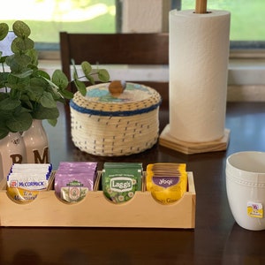 Wood Tea Bag Box Four compartments, Wood Box, Tea Box, Tea bag holder, Tea Bag Organizer, Tea Bag Storage, Drawer organizer, Mother&#39;s Day