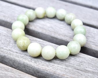 13.3 mm Green Jade Large Bead Bracelet