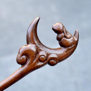 Moon Rabbit Wood Hair Stick - Chinese Hairpin
