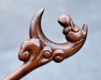 Moon Rabbit Wood Hair Stick - Chinese Hairpin