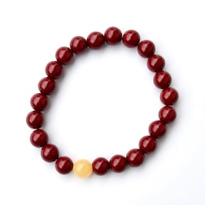 8 mm Cinnabar Beaded Bracelet - Stretchy Red Beads Bracelet 紫金砂