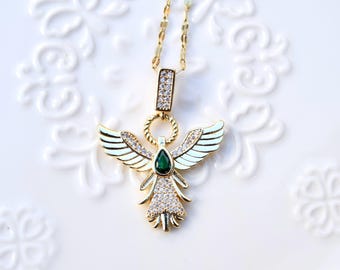 Diamond Angel Pendant Necklace - Cubic Zirconia Stainless Steel Necklace