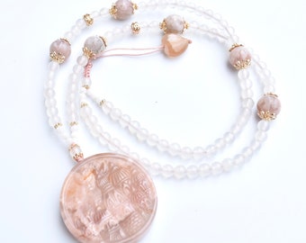 Sakura Agate Castle Pendant Pink Necklace - Long Necklace