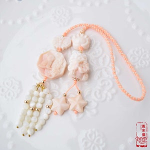 Mythical Coin Beast (吞金獸) & Bird- Orange Queen Conch Shell Tassel Accessory - Chinese Bag/Car/Waist Hanging Accessory
