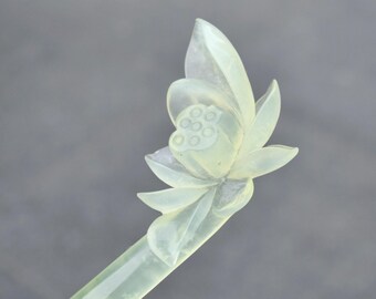 Green Icy Plum Blossom Carved Hairpin - Serpentine Jade Hair Stick Amazon.com : Cayyoomm Plum Blossom with Jade S925 Silver  main image 4