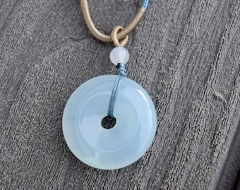 Blue Agate Peace Buckle Pendant Necklace - 平安扣