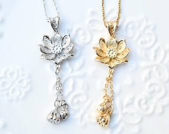 Golden Silver Lotus Charm Necklace - Stainless Steel