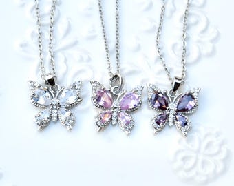 Colorful Crystal Butterfly Necklace - Stainless Steel Necklace