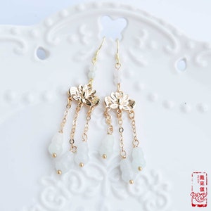 Jade Gourd Flower Earrings - Chinese Jade Dangle Earrings