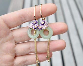 Green Peace Buckle Earrings - Jade Style Dangle Earrings