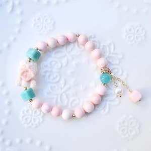 Pink Conch Coin Lion Charm Bracelet - Queen Conch Shell Beaded Bracelet