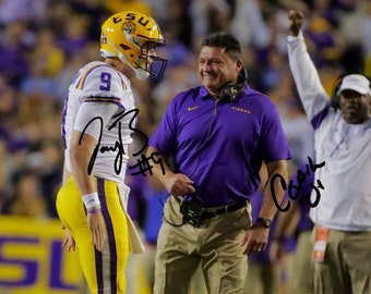 Joe Burrow & Coach " O " Signed Auto Photo 8x10 rp Autographed LSU Tigers !