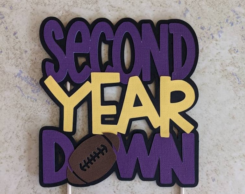 Second Year Down Cake Topper Second Birthday Decorations Football Birthday Party