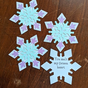 Frozen Snowflake Valentines Day Cards - Set of 12 OR 15 - Kids Valentines Day Cards - Classroom Valentine&#39;s - Elsa Anna Olaf