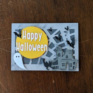Happy Halloween Haunted House Greeting Card - Spooky Haunted House - Bats & Ghost Halloween Greeting Card