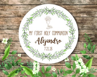 First communion thank you tag - Holy communion sticker - party favor printable - first communion label - spanish too - print your own
