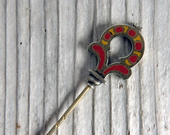 Antique Enamel and Silver Gilt Tie, Stock or Lapel Pin, 1900s