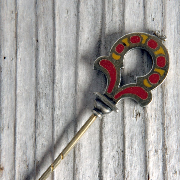 Antique Enamel and Silver Gilt Tie, Stock or Lapel Pin, 1900s