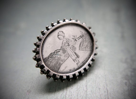 Victorian Silver Milkmaid Picture Brooch, English… - image 7