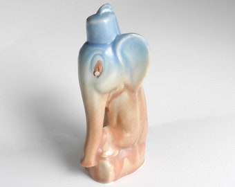 Deco Sylvac Style Ceramic Elephant, Pale Blue and Brown, 1920s