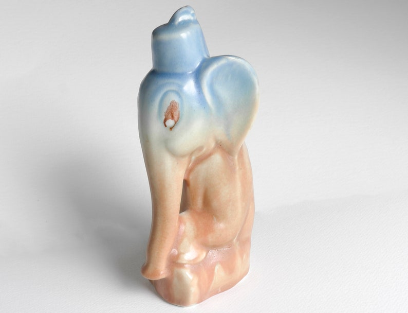 Deco Sylvac Style Ceramic Elephant, Pale Blue and Brown, 1920s image 1