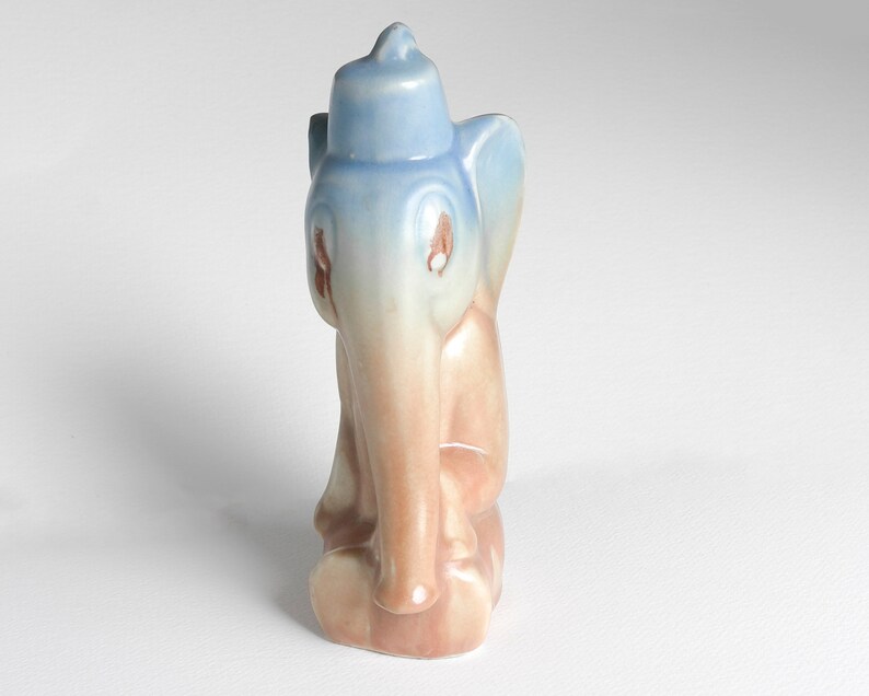 Deco Sylvac Style Ceramic Elephant, Pale Blue and Brown, 1920s image 5