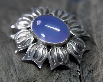 Stigbert Modernist Swedish Silver and Blue Chalcedony Brooch, 1952