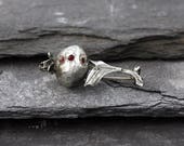 Sterling Silver modernista Pod papavero spilla con pietre di vetro rosso rubino