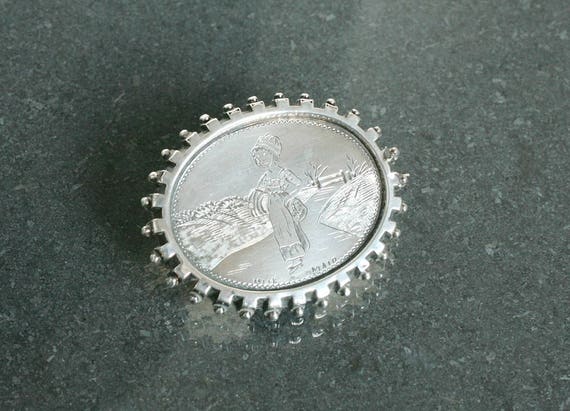 Victorian Silver Milkmaid Picture Brooch, English… - image 8