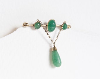 Antique Silver Gilt and Aventurine Stock Tie Pin, circa 1910 Continental.